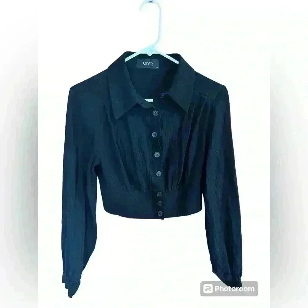 Cider Western Outfits Linen-Blend Crop blouse
